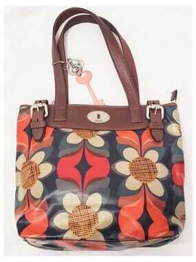 Fossil Key-Per Womens Multi Colored Floral Coated Canvas Bag Shopper Tote NWOT